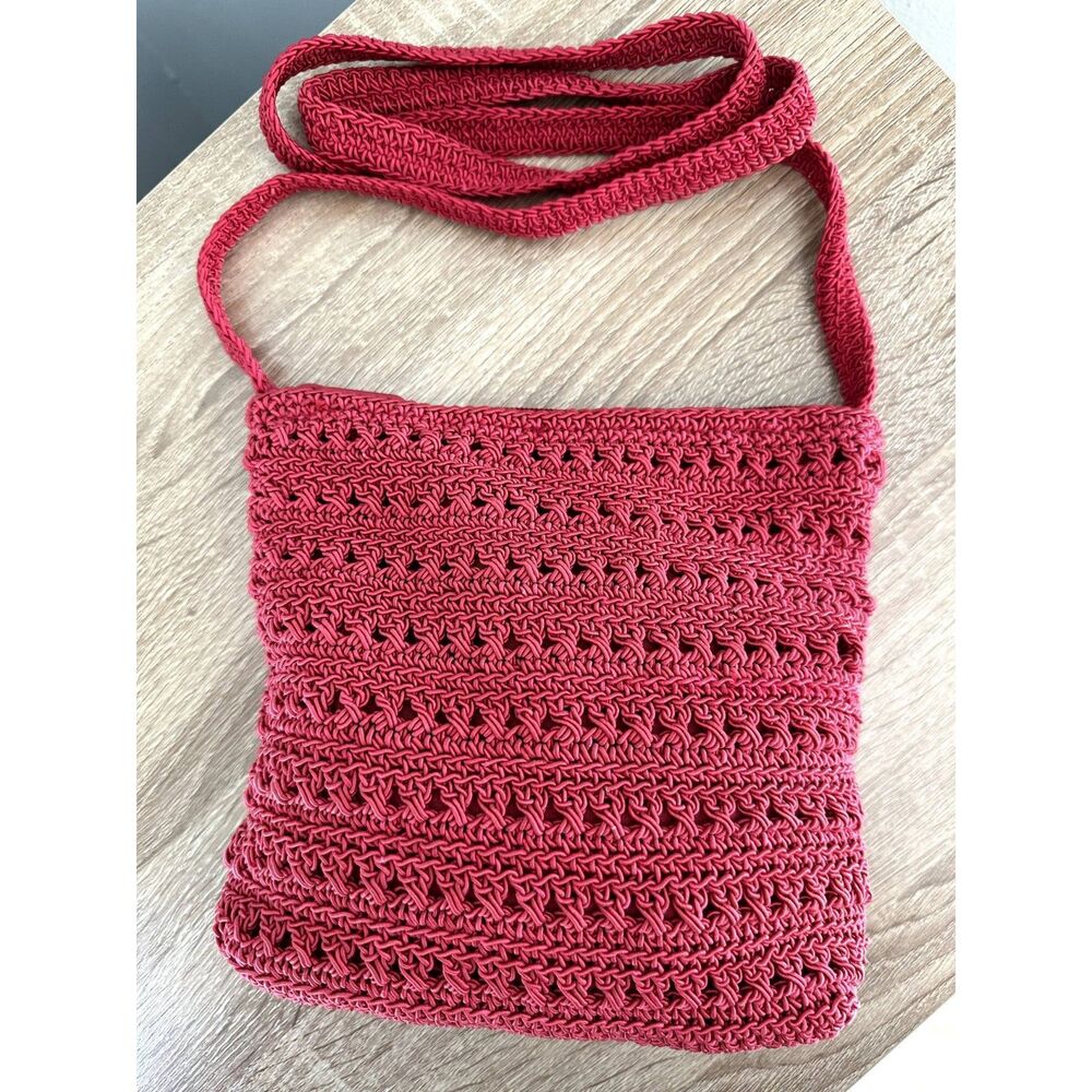 Vintage Y2K Sonoma Jean Co Red Crochet Boho Chic Medium Crossbody Bag
